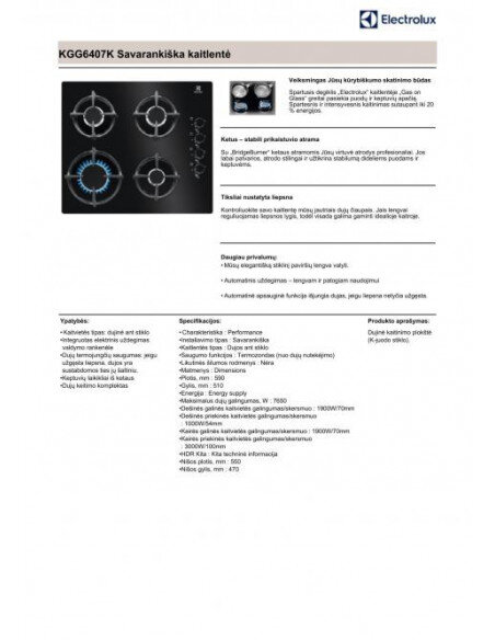 Įmontuojama dujinė kaitlentė Electrolux KGG6407K