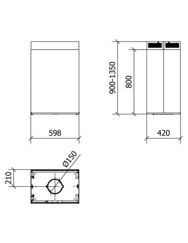 Erdvinis kvadratinio vamzdžio formos gartraukis Baraldi Ginza Island 60x43cm 700m3/h