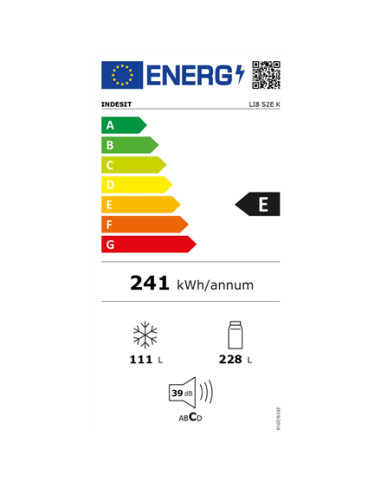 INDESIT Refrigerator LI8 S2E K Energy efficiency class E, Free standing, Combi, Height 188.9 cm, Fridge net capacity 228 L, Free