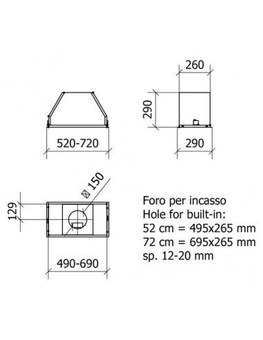 Ner.plieno spalvos į spintelę montuojamas gartraukis Baraldi BLOCK Star Plus 72 cm 800m3/h