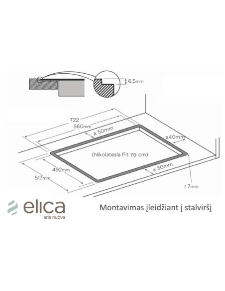 Kaitlentė su gartraukiu ELICA NIKOLATESLA FIT BL/A/70