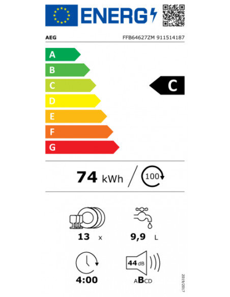 Ner.plieno spalvos laisvai pastatoma indaplovė AEG FFB64627ZM