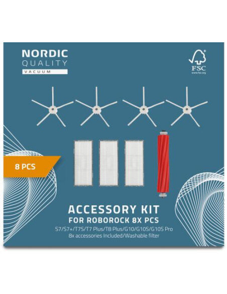 Rinkinys Nordic Quality dulkių siurbliui robotui Roborock S7/S7+/T7S/T7+/T8+/G10/G10S, 8vnt. / 2410025