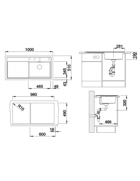 Plautuvė BLANCO ZENAR XL 6 S 523998 Aliuminio metalinė, dubuo kairėje