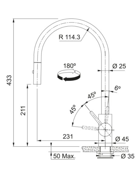 Maišytuvas Franke EOS-NEO su ištraukiama žarna 115.0590.045  Nerūdijančio plieno