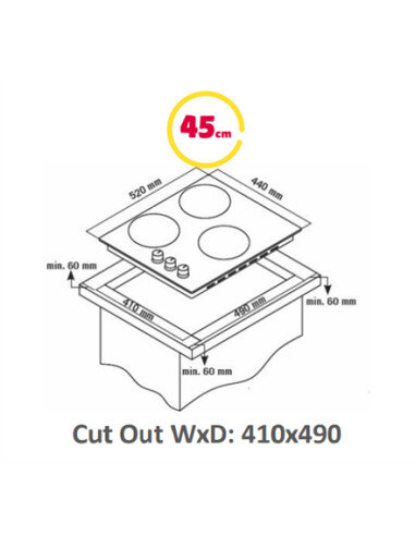 Simfer | Hob | H4.030.DECSP | Vitroceramic | Number of burners/cooking zones 3 | Touch | Black