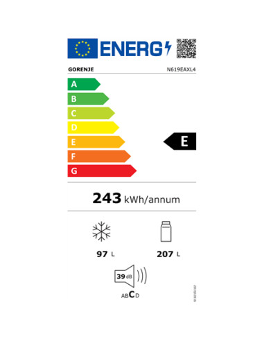 Gorenje Refrigerator | N619EAXL4 | Energy efficiency class E | Free standing | Combi | Height 186 cm | No Frost system | Fridge 