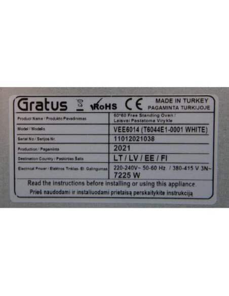 Elektrinė viryklė GRATUS VEE6014