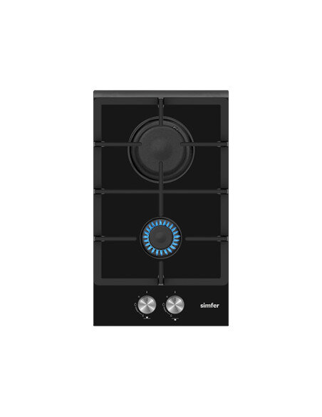 Simfer | Hob | H3.201.TGRSP | Gas on glass | Number of burners/cooking zones 2 | Rotary knobs | Black