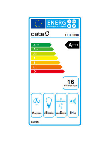 CATA Hood | CAMPANA TFH 6830 GWH | Telescopic | Energy efficiency class A+++ | Width 60 cm | 795 m³/h | Touch control | LED | Wh