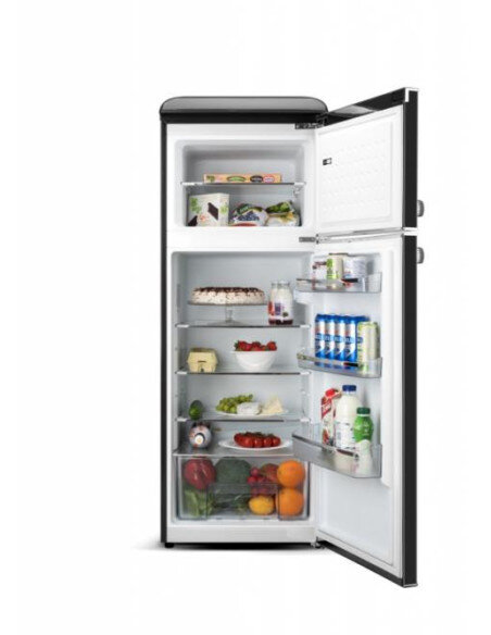 Laisvai pastatomas RETRO stiliaus šaldytuvas su šaldymo kamera viršuje ETA253890020E Storio, juodas 148,2 cm