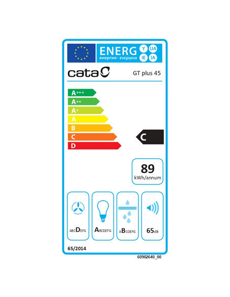 CATA | Hood | GT-PLUS 45 BK /M | Canopy | Energy efficiency class C | Width 60 cm | 645 m³/h | Mechanical control | LED | Black