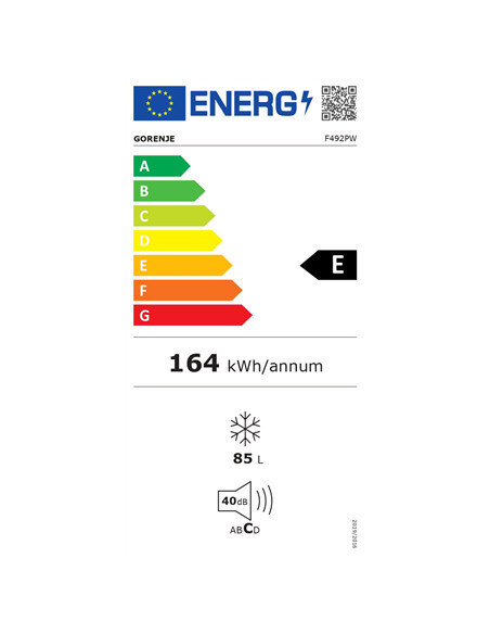 Gorenje | Freezer | F492PW | Energy efficiency class E | Upright | Free standing | Height 84.5 cm | Total net capacity 85 L | Wh