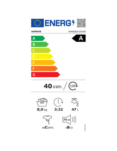 Gorenje Washing machine | WPNEI82A1SWIFI | Energy efficiency class A | Front loading | Washing capacity 8 kg | 1200 RPM | Depth 