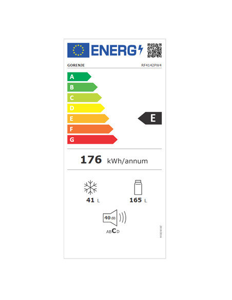 Gorenje Refrigerator | RF4142PW4 | Energy efficiency class E | Free standing | Combi | Height 143.6 cm | Fridge net capacity 165