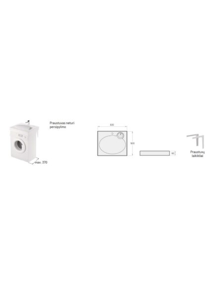 Praustuvas PAA Claro mini 60x50 cm, balta blizgi, KICLAMISIF/00