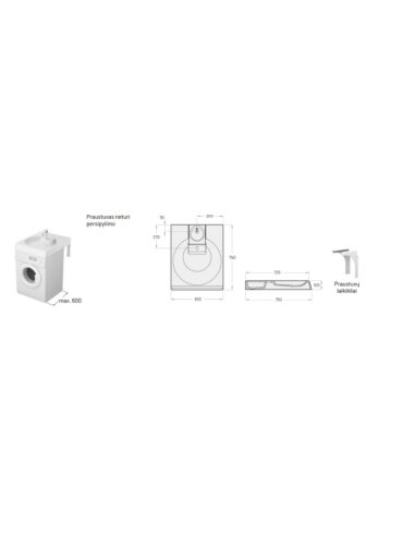 Praustuvas virš skalbimo mašinos Claro Grande