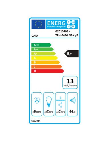 CATA Hood | TFH 6430 GBK | Telescopic | Energy efficiency class A+ | Width 59.8 cm | 391.5 m³/h | Electronic | LED | Black