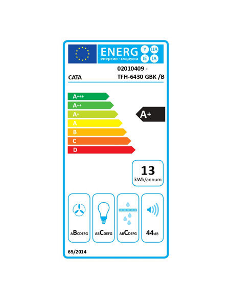CATA Hood | TFH 6430 GBK | Telescopic | Energy efficiency class A+ | Width 59.8 cm | 391.5 m³/h | Electronic | LED | Black