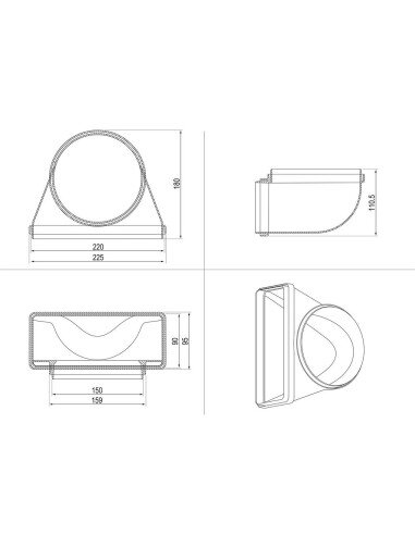 Vertical connection from round (D150) to rectangular shape (220x90) M2CKCF03U