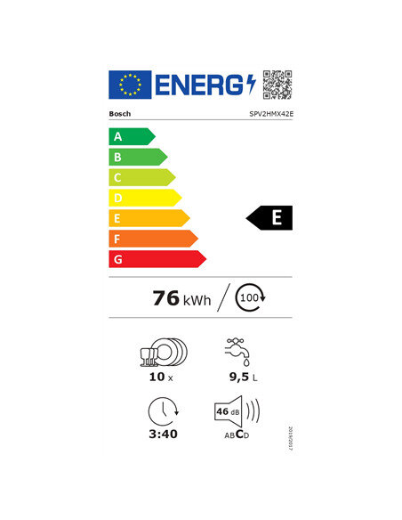 Dishwasher | SPV2HMX42E | Built-in | Width 45 cm | Number of place settings 10 | Number of programs 5 | Energy efficiency class 
