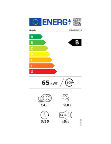 Dishwasher | SMV4EMX71S | Built-in | Width 60 cm | Number of place settings 14 | Number of programs 6 | Energy efficiency class 