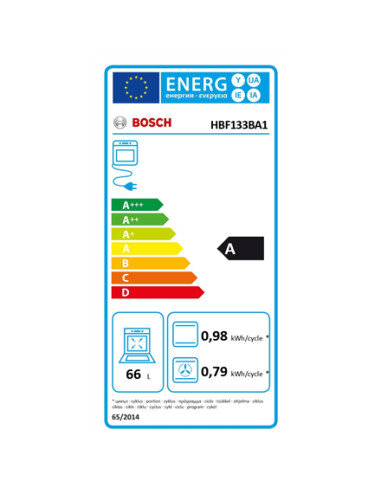 Bosch Oven | HBF133BA1 | 66 L | Electric | EcoClean | Knobs | Height 59.5 cm | Width 59.4 cm | Black