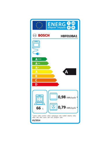 Bosch Oven | HBF010BA1 | 66 L | Electric | Manual | Knobs | Height 59.5 cm | Width 59.4 cm | Black