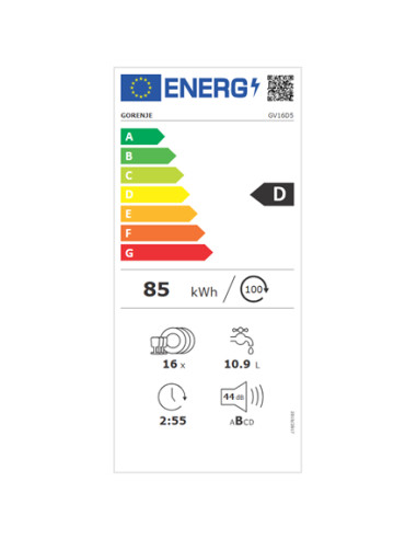 Gorenje Dishwasher | GV16D5 | Built-in | Width 59.8 cm | Number of place settings 16 | Number of programs 6 | Energy efficiency 