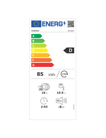 Gorenje Dishwasher | GV16D5 | Built-in | Width 59.8 cm | Number of place settings 16 | Number of programs 6 | Energy efficiency 