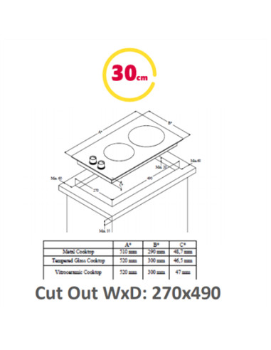 Simfer | Hob | H3.200.VGRIM | Gas | Number of burners/cooking zones 2 | Rotary knobs | Stainless steel