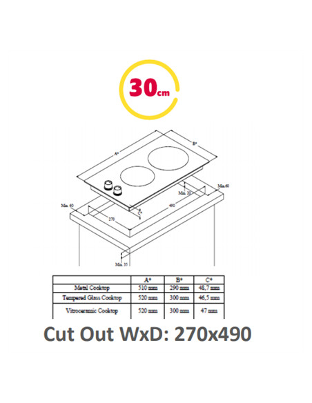 Simfer | Hob | H3.200.VGRIM | Gas | Number of burners/cooking zones 2 | Rotary knobs | Stainless steel