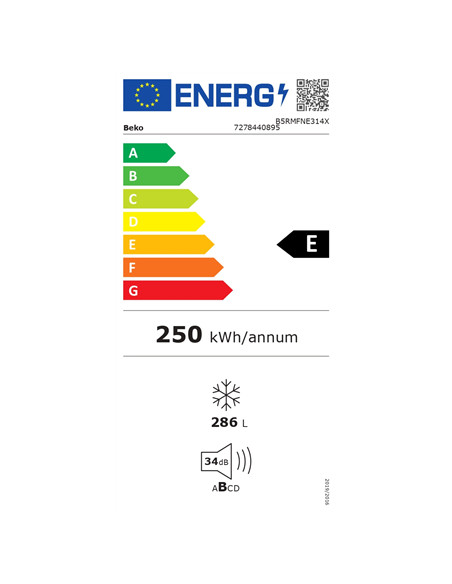 BEKO Freezer | B5RMFNE314X | Energy efficiency class E | Upright | Free standing | Height 186.5 cm | Total net capacity 286 L | 