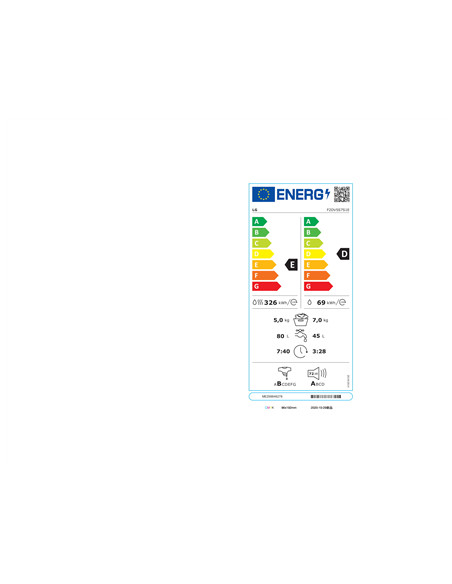 LG | Washing Machine With Dryer | F2DV5S7S1E | Energy efficiency class D | Front loading | Washing capacity 7 kg | 1200 RPM | De