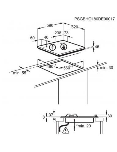 60cm pločio dujinė ant stiklo kaitlentė AEG HKB64420NB