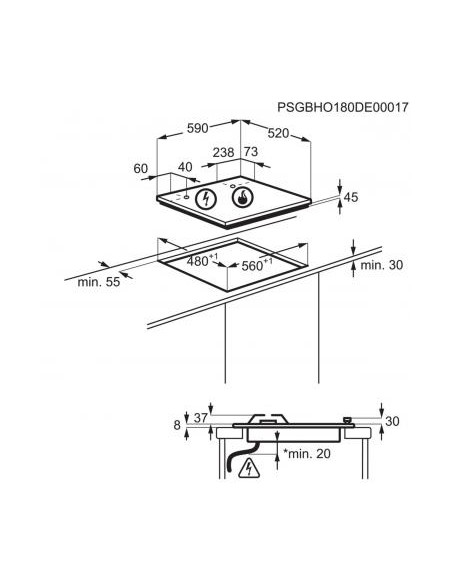 60cm pločio dujinė ant stiklo kaitlentė AEG HKB64420NB