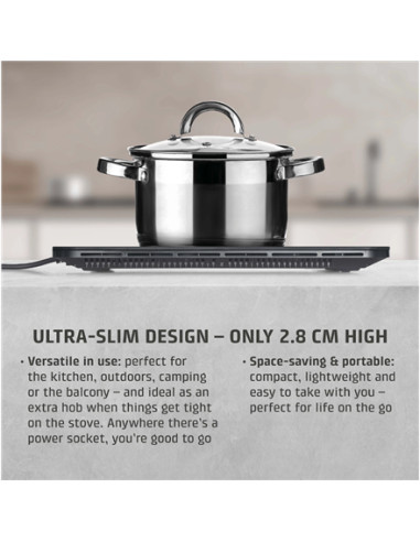 Caso ProSlim 2000 2236 Mobile single induction hob, Glass, Sensor-touch, Black