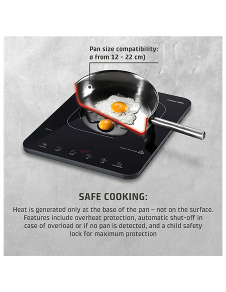 Caso ProSlim 2000 2236 Mobile single induction hob, Glass, Sensor-touch, Black