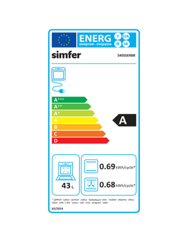 Simfer | Cooker | 5405SERBB | Hob type Gas | Oven type Electric | White | Width 50 cm | Electronic ignition | Depth 60 cm | 43 L