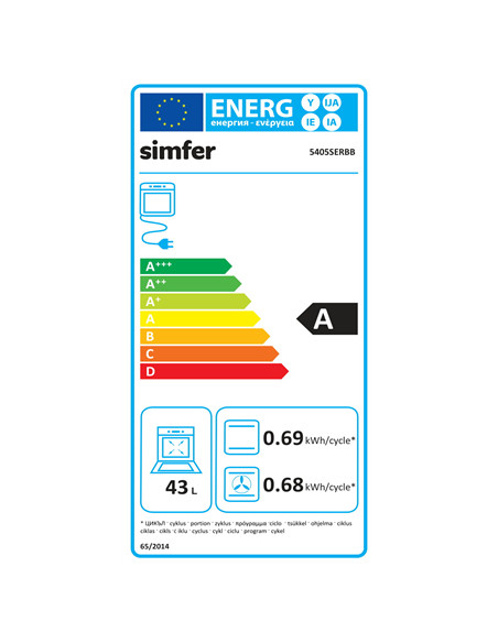 Simfer | Cooker | 5405SERBB | Hob type Gas | Oven type Electric | White | Width 50 cm | Electronic ignition | Depth 60 cm | 43 L