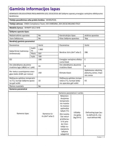 Baltos spalvos šaldiklis Whirlpool WHMFF 6312 W4E