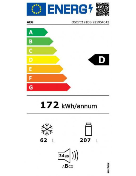 188.4 cm. įmontuojamas šaldytuvas su šaldikliu GreenZone AEG OSC7C191DS