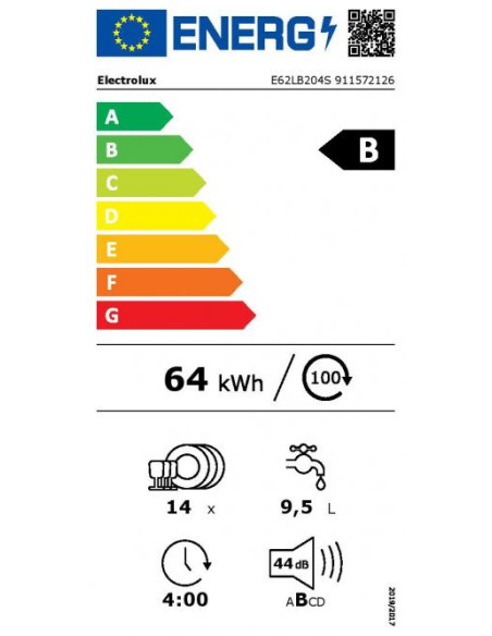 Įmontuojama indaplovė 60 cm Electrolux E62LB204S