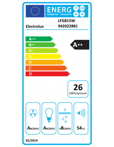 Baltos spalvos 54 cm pločio įmontuojamas gartraukis Electrolux LFG815W