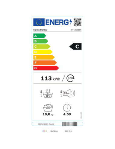 LG | Washing machine with dryer | WT1210BBF | Energy efficiency class A/C | Front loading | Washing capacity 12 kg | 1400 RPM | 