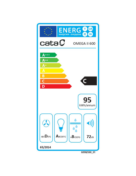 CATA | Hood | OMEGA 600 BK | Wall mounted | Energy efficiency class C | Width 60 cm | 645 m³/h | Mechanical | LED | Black