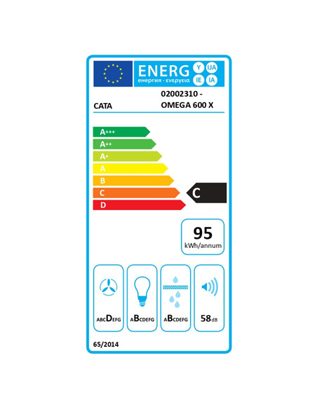CATA Hood | OMEGA 600 X/M | Wall mounted | Energy efficiency class C | Width 60 cm | 645 m³/h | Mechanical control | LED | Stain