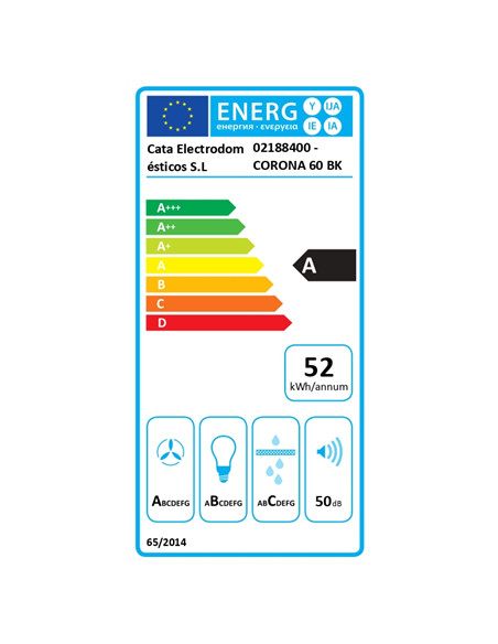 CATA CORONA BK 60 /C | Hood | Integrated | Energy efficiency class A | Width 60 cm | Electronic | 850 m³/h | LED | Black